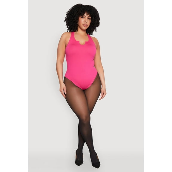 Womens Plus Size Ribbed Notch Neck Tank Bodysuit