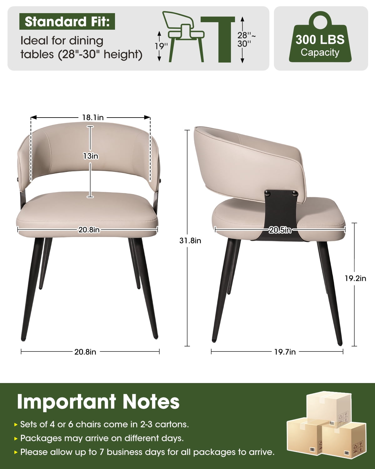 Modern Kitchen Chair Set of 4, Upholstered Faux Leather Dining Chairs with Curved Back, Easy Assembly for Dining Room Restaurant Cafe, Gray