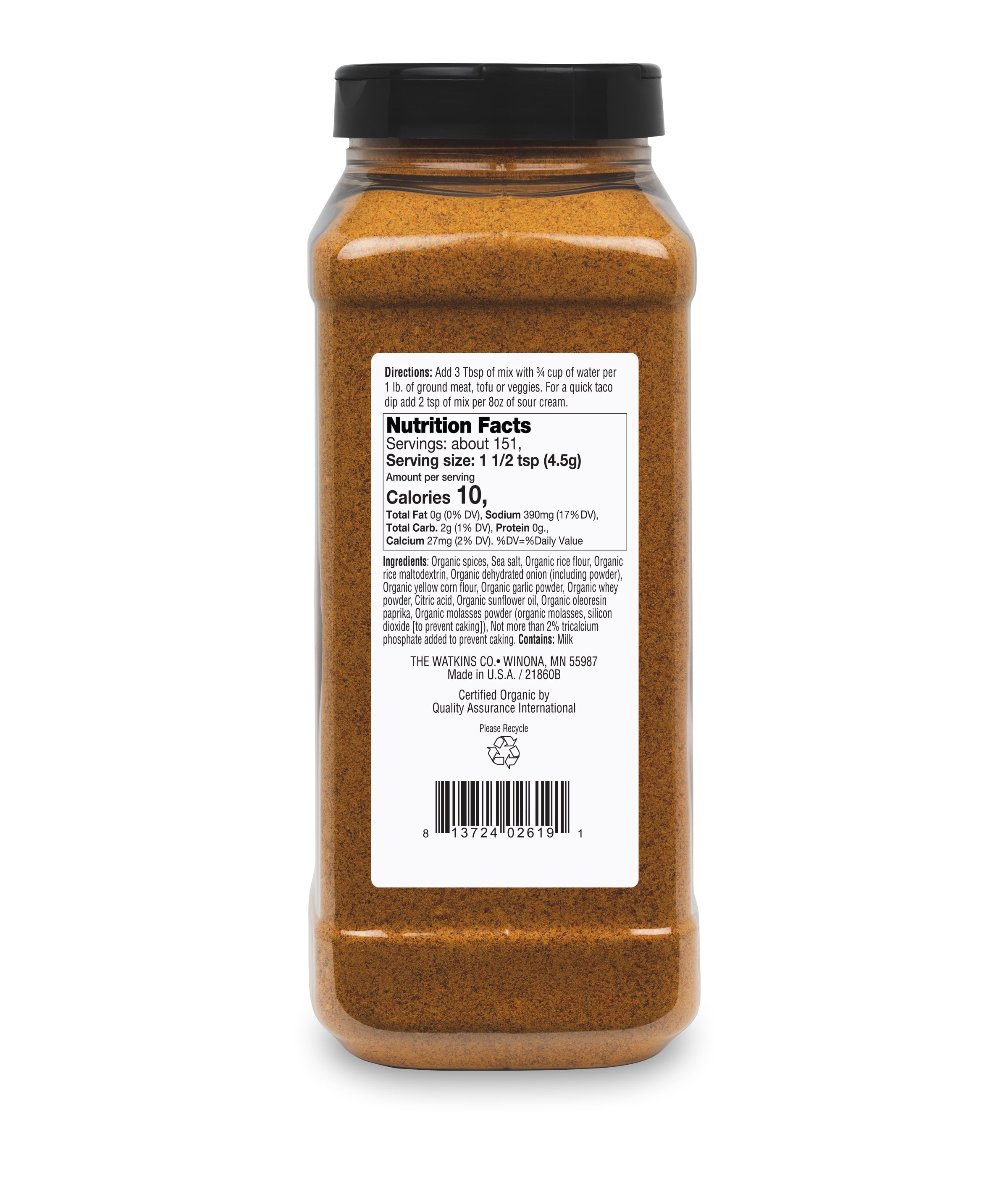 Watkins Organic Taco Gourmet Seasoning Mix, 24 oz.