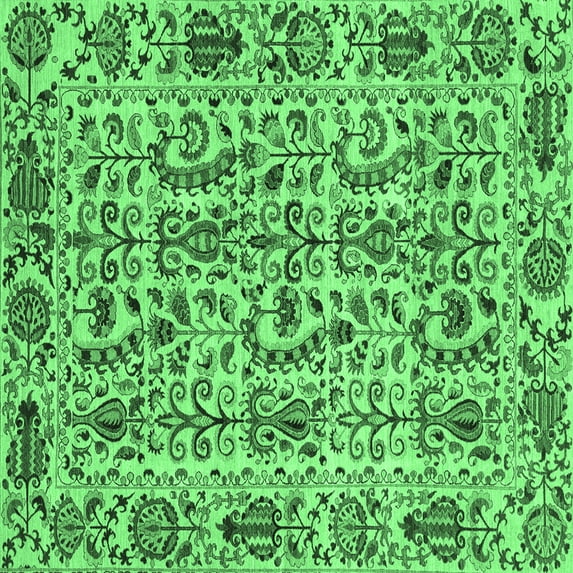 Ahgly Company Indoor Square Abstract Emerald Green Modern Area Rugs, 6' Square