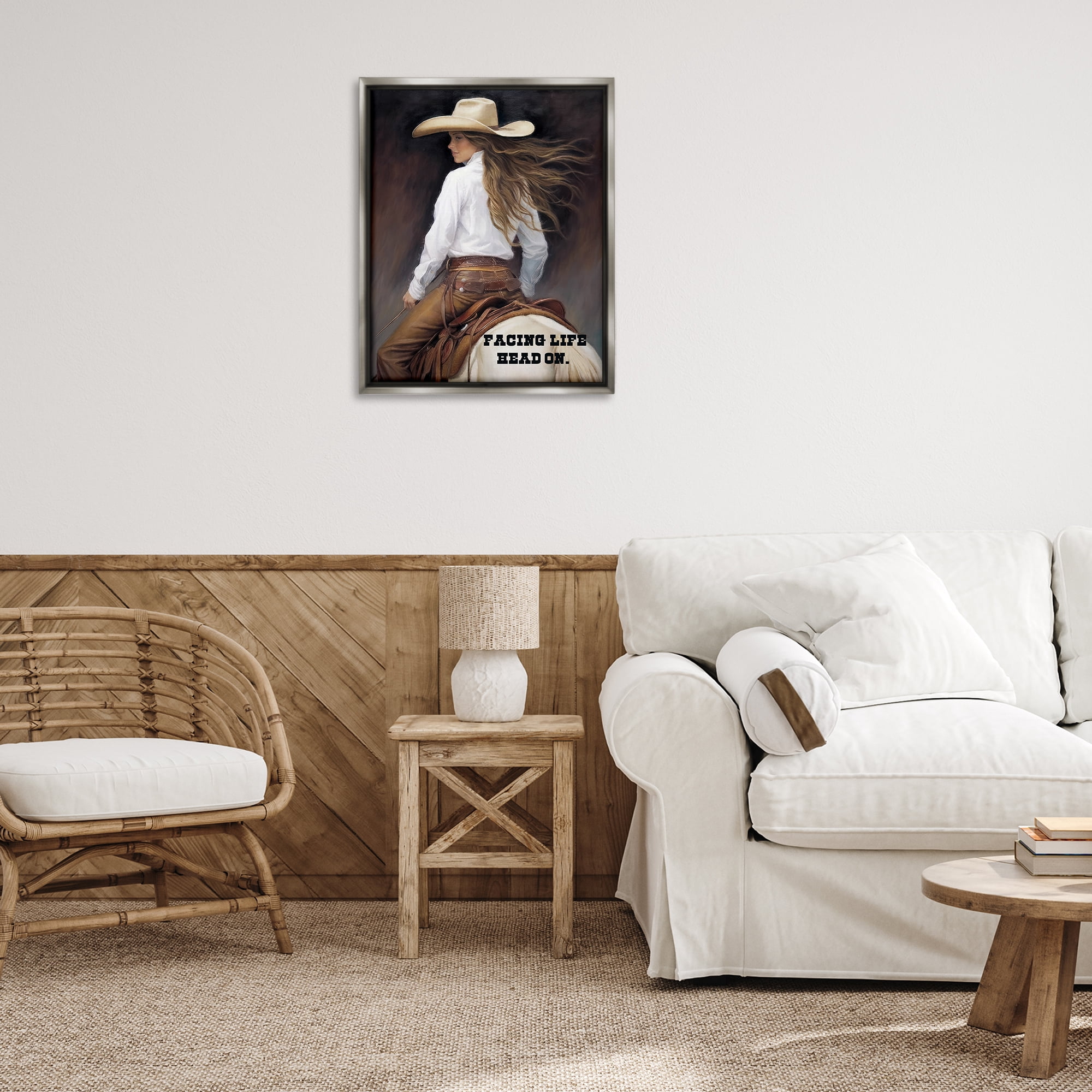 Stupell Industries Face Life Head On People Painting Gray Floater Framed Canvas Art Print Wall Art, 25 x 31