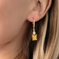 thumbnail image 3 of Gem Stone King 18K Yellow Gold Plated Silver Yellow Citrine White Moissanite and White Topaz Dangle Earrings for Women (5.33 Cttw, Gemstone November Birthstone, Octagon 9X7MM), 3 of 5