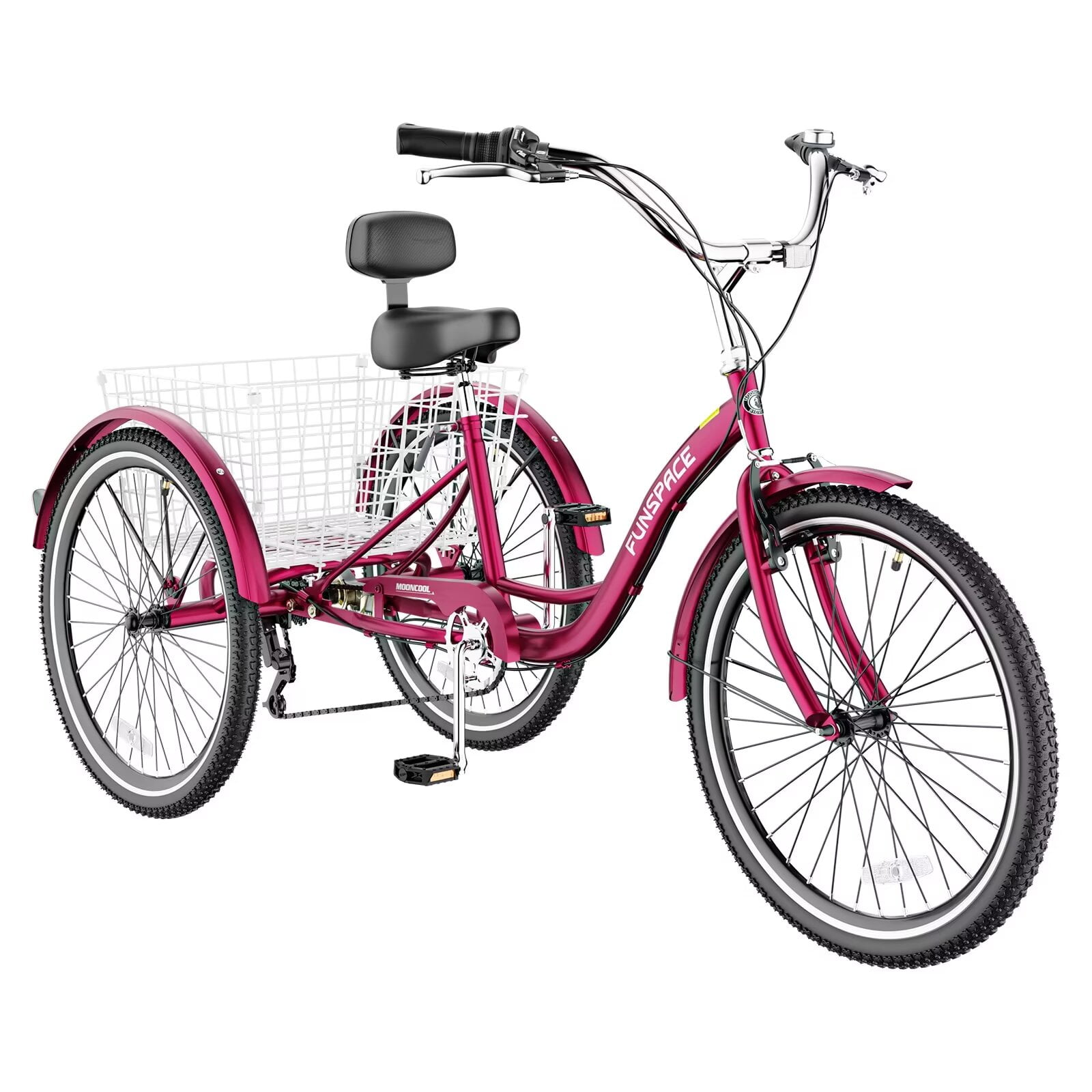 MOPHOTO 20/24/26 inch Wheels 7 Speed Adult Tricycle Adult Seat Adjustable with Low-Step Through Frame, Cruiser Trike for Women Men Support 350 bls with Big Basket for Shopping, Exercise