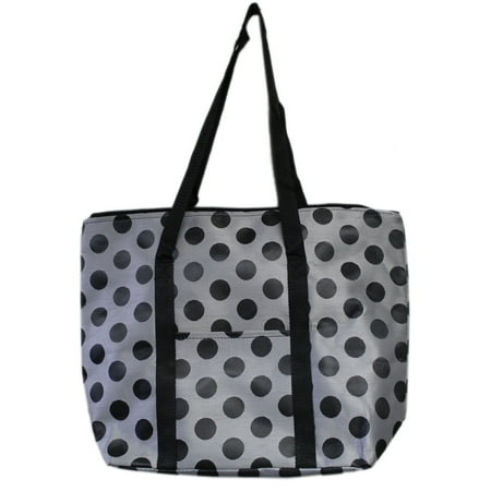 Fashion Polka Dot Tote - Silver and Black Colored Polka Dot Medium Size Tote Bag