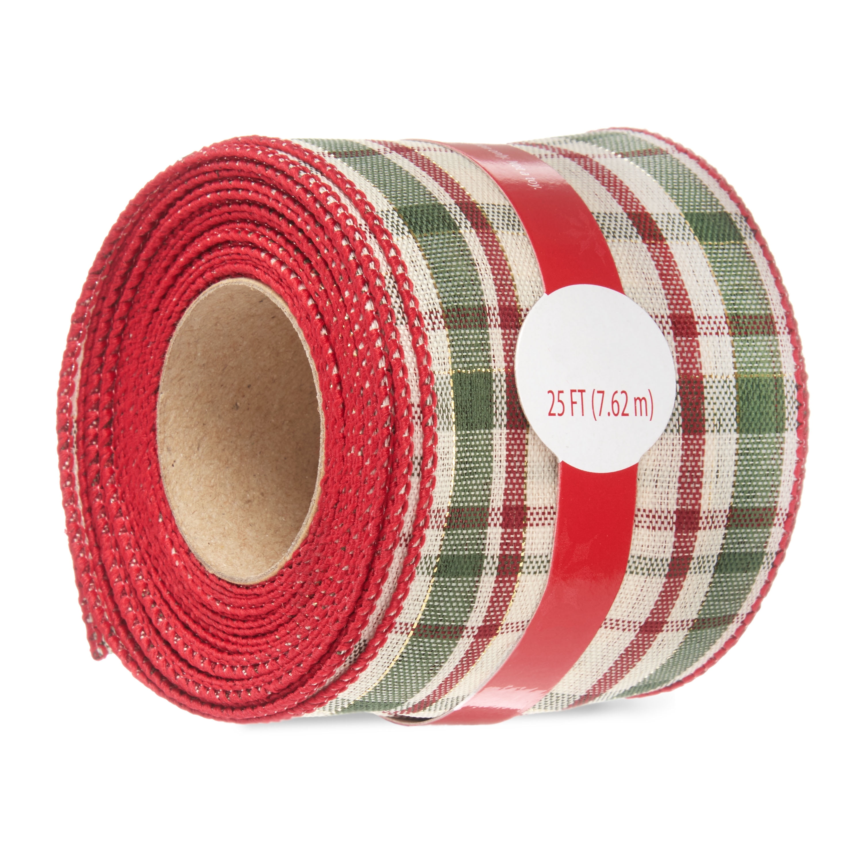 Holiday Time Ribbon, Red Olive Plaid, 25'
