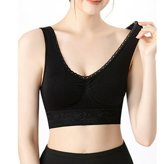 Bxsruta Womens Sports Bras, Yoga Comfort Seamless Stretchy Sports Bra for Women, Lace Sleep Bra Black S