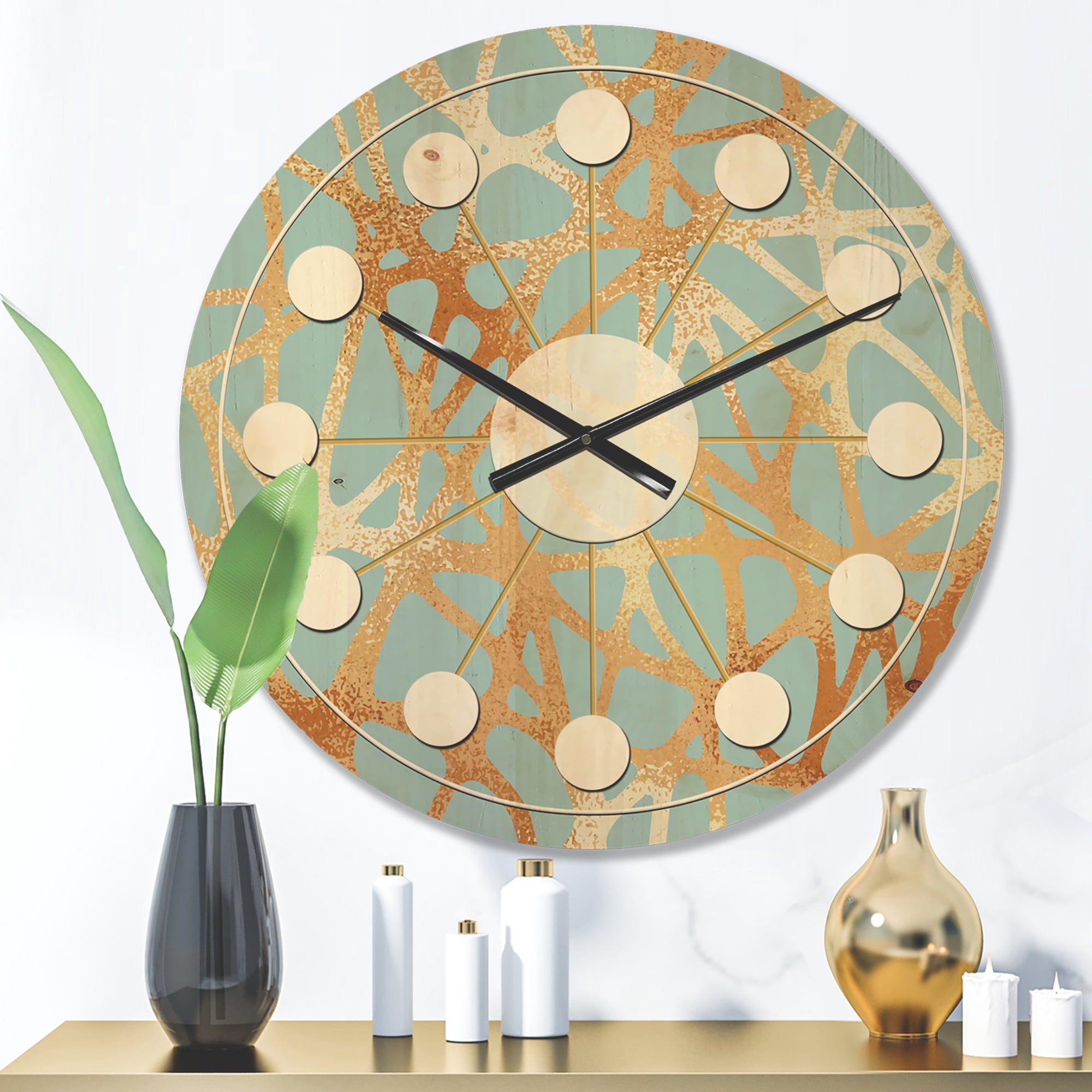 Designart 'Metallic Golden Luxury Geometrics XII IV' Mid-Century Modern Wood Wall Clock