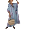 thumbnail image 5 of Sentmoon Robe de Printemps avec Poches Manches Courtes Col en V Robes Formelles pour Femmes Invitée de Mariage 2026 Été Imprimé à Rayures Coupe Ample Respirant Robes Maxi de Bureau Bleu TTTTG, 5 of 5