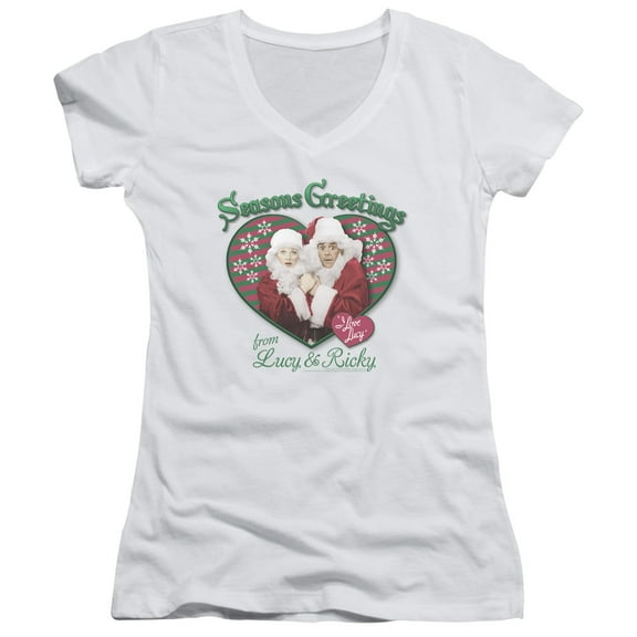 I Love Lucy Seasons Greetings Junior Women's T-Shirt V-Neck White