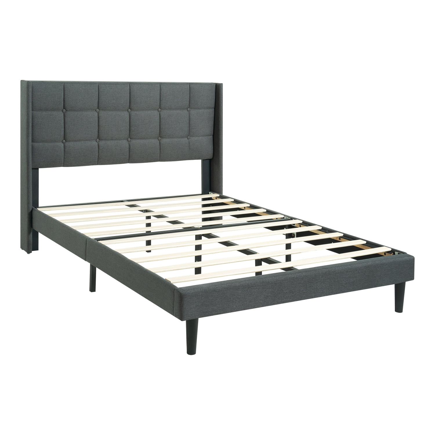 Queen Size Upholstered Platform Bed Frame with Modern Button Tufted Linen Headboard