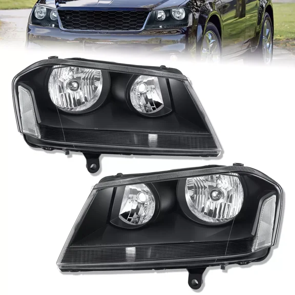 MOSTPLUS Pair Front Black Housing Headlights Assembly for 08-14 Dodge Avenger R/T SE SXT