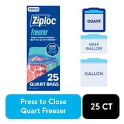 Ziploc Brand Freezer Food Storage Bags, School Supplies, with Grip 'n Seal Technology, Zipper, Quart, 25 Count