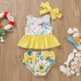 thumbnail image 2 of Toddler Summer Girls Bowknot Flower Printed Ruffles Two Piece Swimwear Swimsuit Bikini With Headbands, 2 of 4