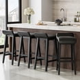 thumbnail image 1 of YUSAZENS 26.2 Inch Bar Stools Counter Height with Low Back Footrest Wood Frame Wide PU Leather Upholstered Seat Barstools Set for Kitchen Islands Counter Bars Home Black 4pcs, 1 of 7