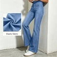 thumbnail image 6 of Olyvenn Women's High Waist Flare Jeans, Stretch Elastic Waistband, Vintage Denim Trousers with Pockets Light Blue M, 6 of 9