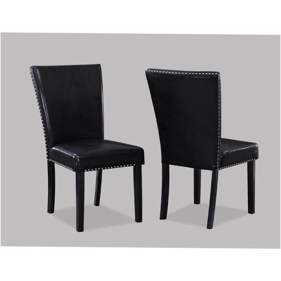 JERFIT 2-Pack Black Faux Leather Dining Chairs with Nailhead Trim, Upholstered Side Chairs for Kitchen and Dining Room, Farmhouse Style