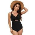 thumbnail image 4 of vigerkar Womens One Piece Swimsuit Metal Modest Tummy Control Bathing Suit Full Coverage Mesh Swim Suits Black, S, 4 of 9