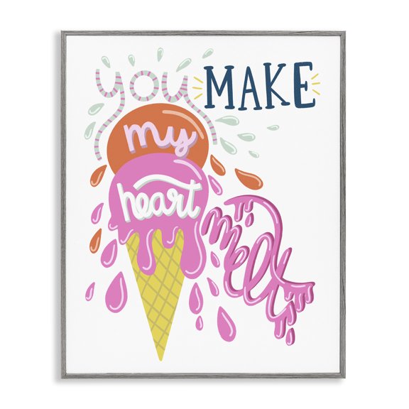 Stupell Industries Contemporary Make My Heart Melt Summer Ice Cream Treat Gray Framed Giclee Art, 11 x 14, by Dominika Godette