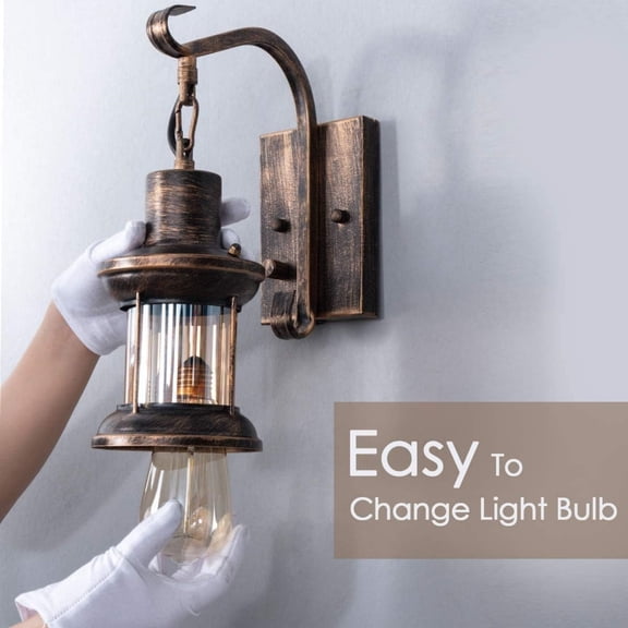 ustic Wall Light, 2-in-1 Oil Rubbed Bronze Vintage Wall Light Fixtures Plug in Industrial Glass Shade Lantern Lighting Retro Lamp Metal Wall Sconce for Home Bedroom Dining Room Cafe(2 Pack)