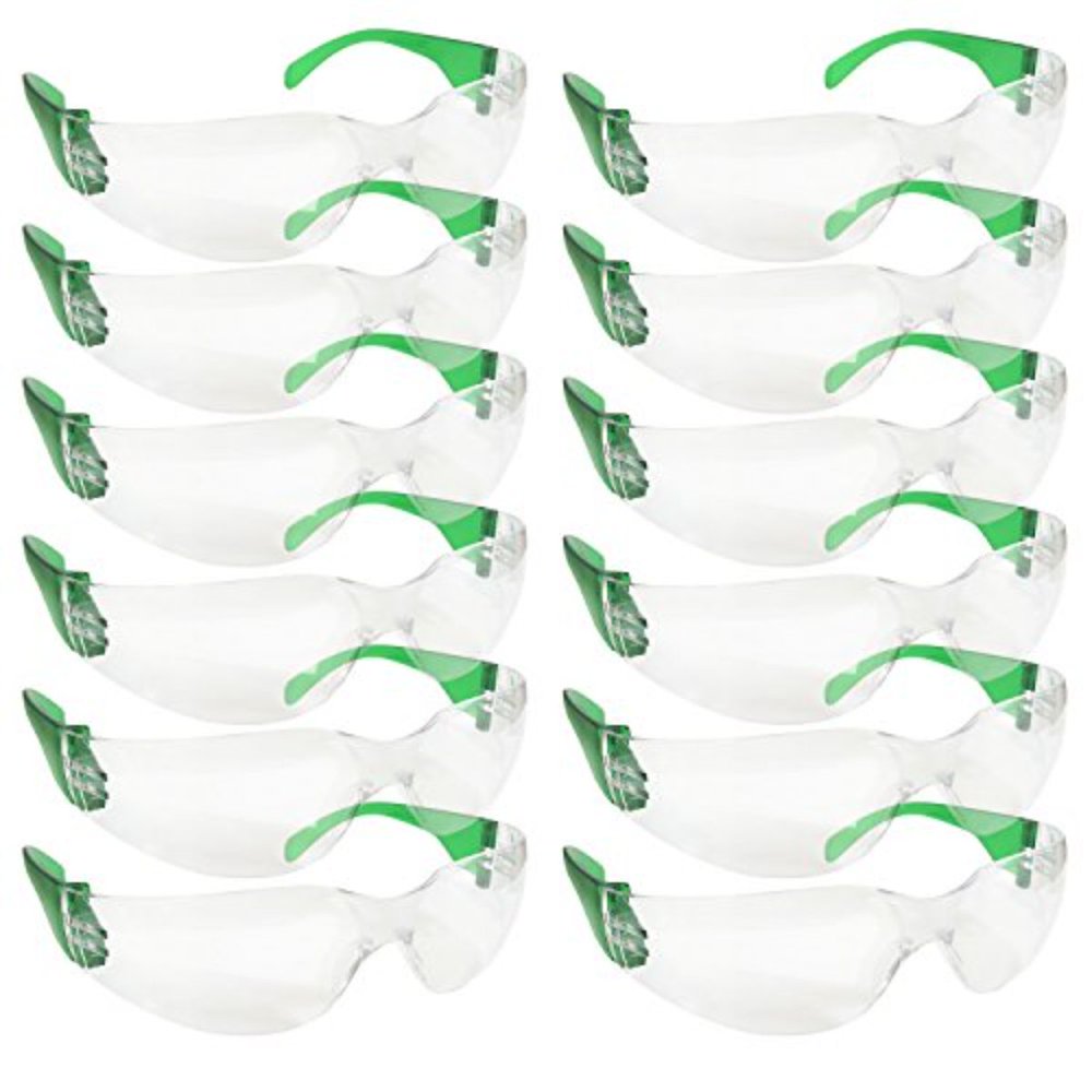 Safe Handler Clear Lens Green Temple Safety Glasses, Fits Adult and