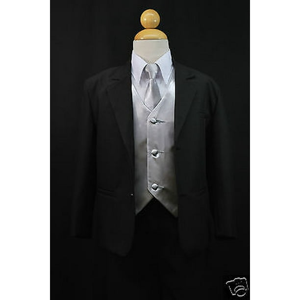 Unotux Boy Baby Toddler Kid Teen Formal Wedding Black Silver Suit Tuxedo 5pc Set S 20 Walmart Com Walmart Com