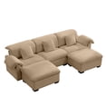thumbnail image 2 of 119'' Extra Large 3 Seat U Shaped Sectional Sofa, Deep Seat Couch With Storage Seats and Storage Ottomans, Modern Velvet 3 Seater Sofa With Soft Backrest and Seat Cushion, Tan, 2 of 9