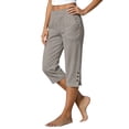 thumbnail image 2 of Cotton Linen Capri Pants for Women Cotton Linen Elastic Waisted Button Capris Elastic Waist Capris Light Weight Summer Casual, 2 of 7