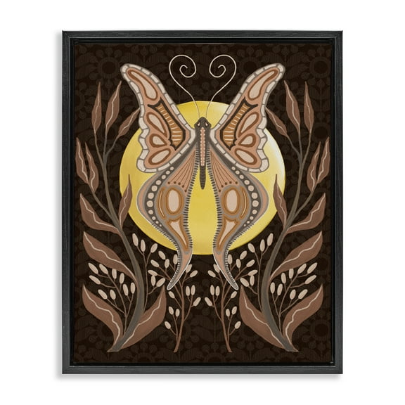 Stupell Industries Moth & Moon Botanicals Insects Painting Black Floater Framed Canvas Art Print Wall Art, 17 x 21