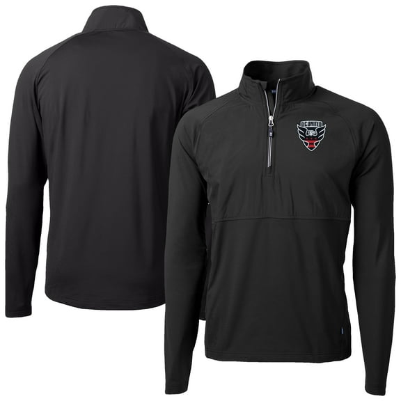 Men's-Cutter & Buck  Black D.C. United Adapt Eco Knit Hybrid Recycled Raglan Quarter-Zip Top