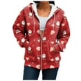 thumbnail image 7 of idosla Zip Up Christmas Hoodie Women Oversized Hoodie Casual Long Sleeve Graphic Jackets with Pockets Zipper Drawstring (Red, XL), 7 of 7