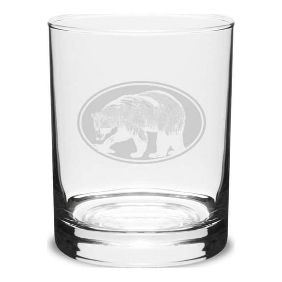 Bear Oval 14 oz. Deep Etched Double Old Fashion Glass