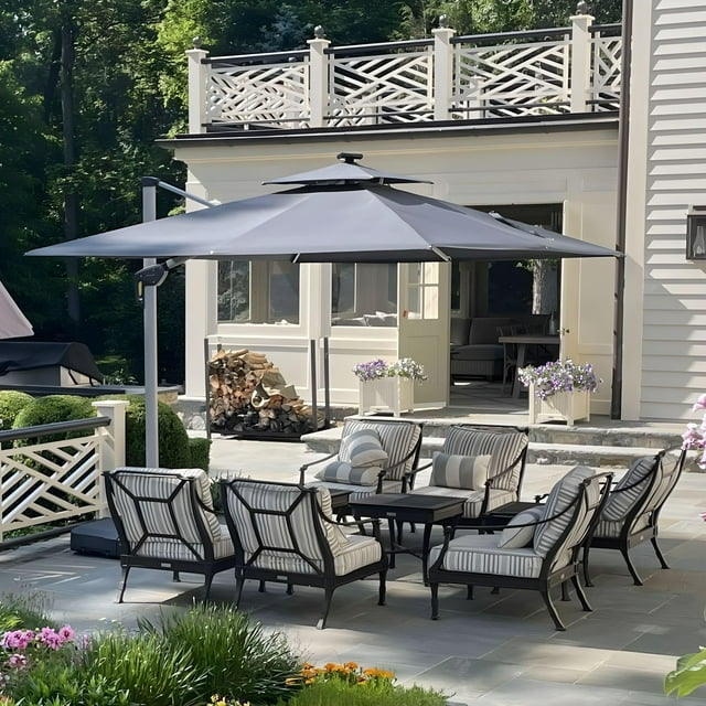PURPLE LEAF Parasol de Patio Carré de Luxe 9 Pi, Grand Parasol Déporté à Mât Décentré avec Rotation à 360°, Gris