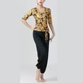 thumbnail image 2 of V Neck Sleeve Print Faux Wrap Tie Waist Fitness Yoga Running Workout Sports Gym Ballet Rumba Ballroom women's Adult Ladies Blouse T Shirt Tops, 2 of 2