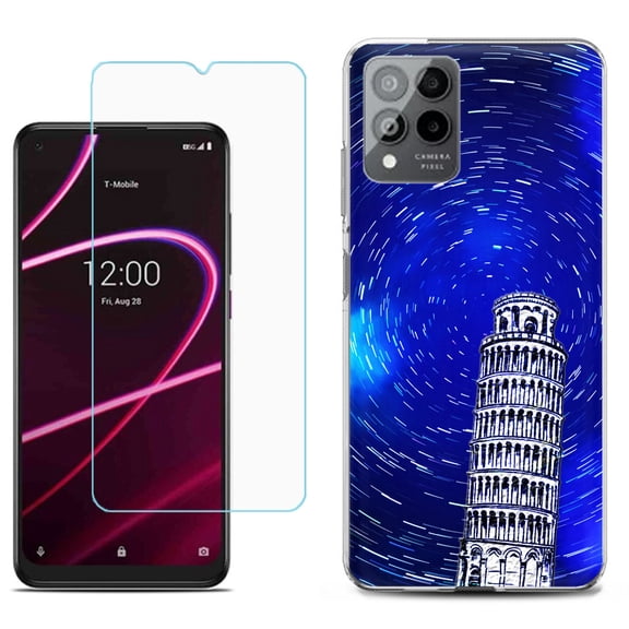 Slim-Fit Gel TPU Phone Case for T-Mobile Revvl 6 Pro 5G, with Tempered Glass Screen Protector, by OneToughShield ® - Tower of Pisa