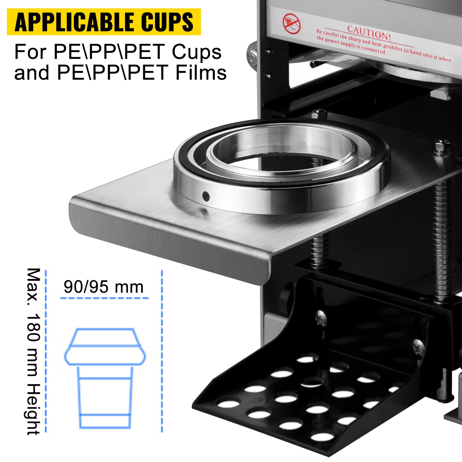 VEVOR Black Semi-automatic Bubble Tea Cup Sealer Sealing Machine 300-500 Cups/Hr 