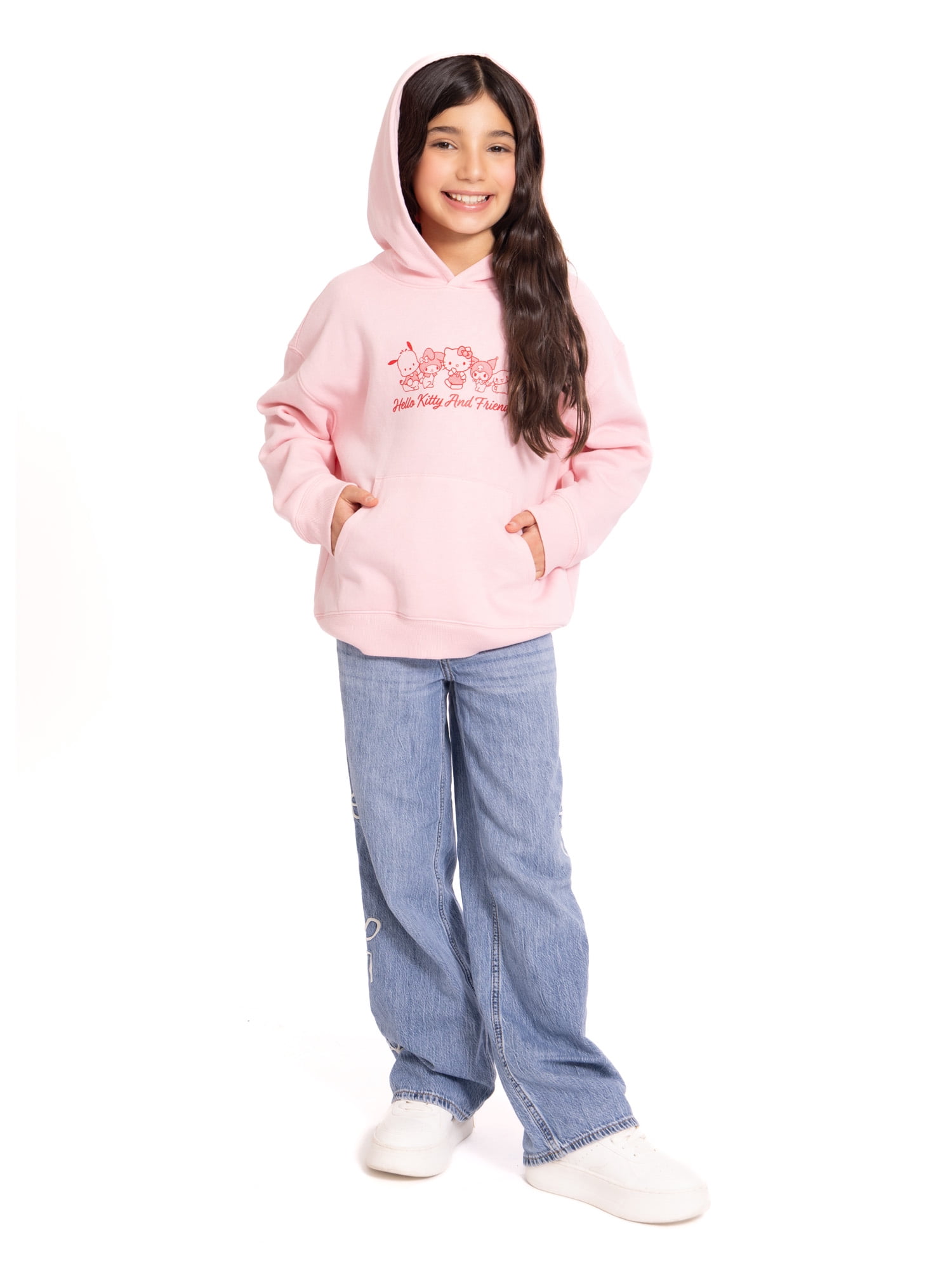 Wonder Nation x Hello Kitty Girls Graphic Hoodie with Long Sleeves, Sizes 4-16