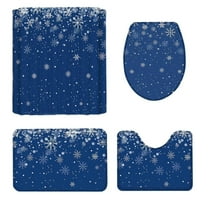 LLDYYDS Christmas 4 Piece Bath Rugs Set Winter Snowflake Ombre Dark Blue Bathroom Mats Absorbent Contour Soft Mat Toilet Lid Cover Bathroom Decor Set