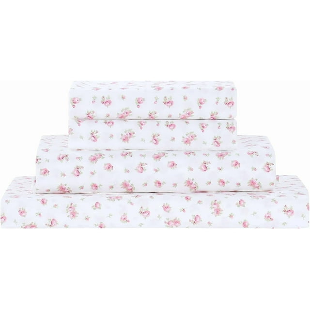 Amrapur Microfiber Sheet Set | Luxuriously Soft Microfiber Rose Printed Bed Sheet Set with Deep Pocket Fitted Sheet Flat Sheet and Pillowcases Piece Set Full