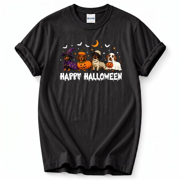 Happy Halloweenie Dachshund Graphic Tee Dog Lovers Cotton Blend