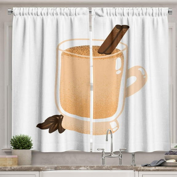 Ambesonne Cinnamon Kitchen Curtains, Drink of Family Gatherings, 55"x45", White Peach Chocolate