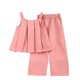 thumbnail image 4 of Conjuntos de blusas y camisas de cuello redondo y manga corta para niña Conjunto de dos piezas de blusa plisada sin mangas con cuello redondo y pantalones anchos de color liso Conjunto de poliéster pa, 4 of 7