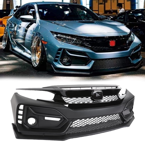 HOUGEET Type R Style Front Bumper Cover Kit for 2016-2021 Honda Civic Sedan Coupe 10th