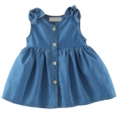 Kid Toddler Girls Sleeveless Button Dress Fashion Cotton Dresses for ...