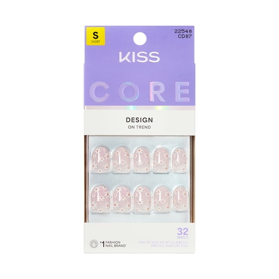 KISS CORE Design Press On Nails, ‘Friendship’, Pink, Short Round, 32 Count