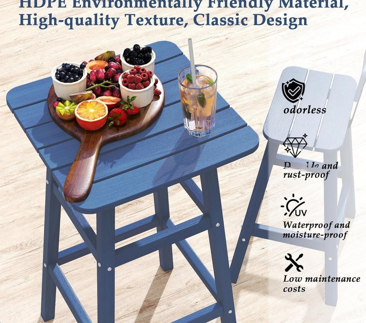 Bar Height Chairs Set of 2, HDPE Bar Height Outdoor Barstools, Weather Resistance Tall Adirondack Chairs Set of 2, 2-Piece Bar Stools