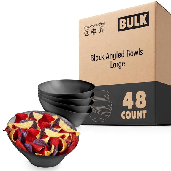 54 oz Black Plastic Serving Bowls (48 Pack), Large Disposable Snack Bowls, Candy Dishes, Buffet Containers for Parties and Events