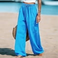 thumbnail image 5 of Qgtaibl Women's Drawstring Elastic Waist Wide Leg Pants Casual Loose Fit High Waisted Cotton Linen Trousers with Pockets Summer Lightweight Breathable Palazzo Pants Sky Blue S, 5 of 7
