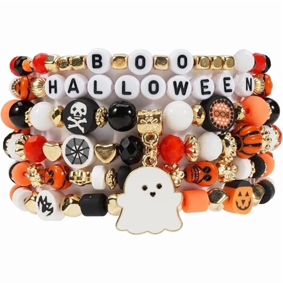 Halloween Bracelets - Beaded Bracelets Set for Women, Stretchable Preppy Bracelets, Stackable & Colorful Bracelets - Ideal Christmas Gifts