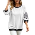 thumbnail image 4 of Wensltd Women Sweatshirt Round Neck Three Quarter Sleeve Soft Pullover Casual Loose Fit Tops, 4 of 8