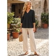 thumbnail image 2 of DARING DIVA Women's Eyelet 3/4 Sleeve V Neck Peplum Tops Casual Pleated Shirts S Black, 2 of 7